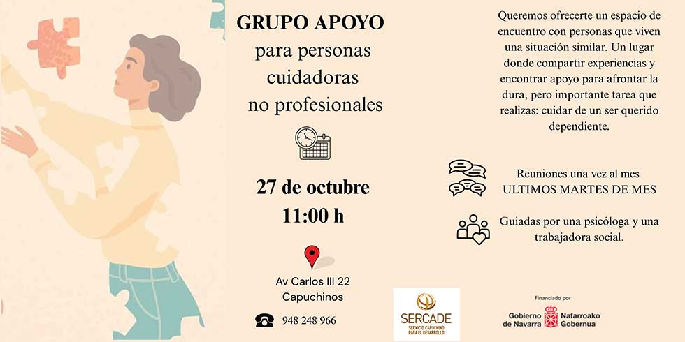 Reunión del grupo de apoyo para personas cuidadoras el 27/10 a las 11